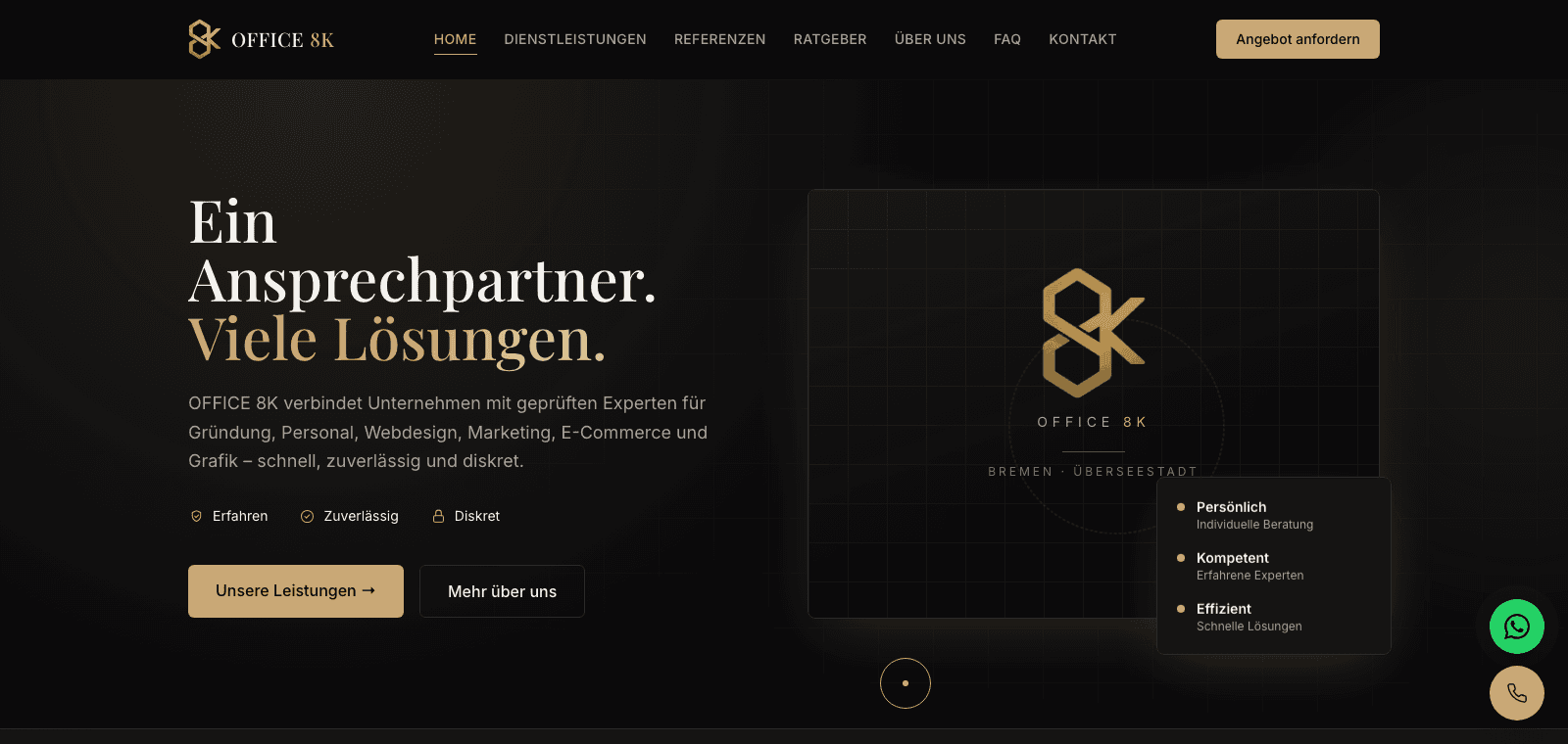 Screenshot der Website von Office 8K